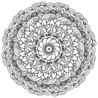 Outline mandala with hiding rabbit and looking for eggs in patterns, creative coloring page vector