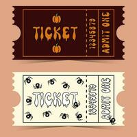 halloween tickets with spooky text, retro style with spiders and pumpkins vector