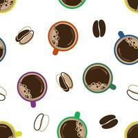 cup of coffee seamles pattern with coffee beans, organic fabric, for texture, wallpaper, vector