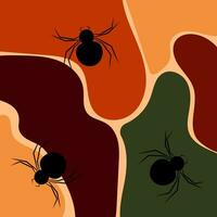 retro póster con calentar otoño colores y negro arañas vector