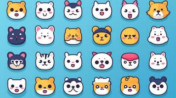 Set of animal faces, face emojis, stickers, emoticons,cartoon funny mascot characters face set, Generative AI illustration photo