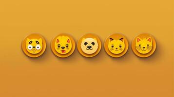 Set of animal faces, face emojis, stickers, emoticons,cartoon funny mascot characters face set, Generative AI illustration photo