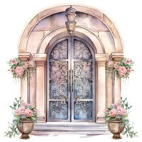 Rustic Vintage Floral Doorway Watercolor Clipart AI Generated png