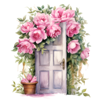 rústico Clásico floral puerta acuarela clipart ai generado png