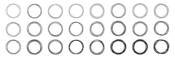 Hand drawn circles sketch frame set. Rounds scribble line circles. Vector illustrations.