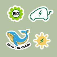 Collection of ecology stickers with slogans. Modern isolated vector badges for web and print.