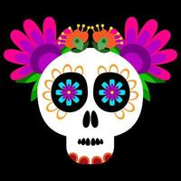 Mexican Sugar Skull with Flowers vector