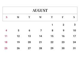 2024 august calendar vector
