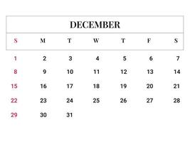 2024 diciembre calendario vector