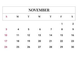 2024 noviembre calendario vector