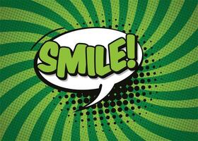 SMILE Message word bubble in retro pop art style on blue background. Vector illustration.