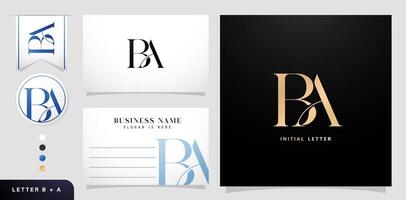 BA monogram letter company logo element template alphabet set business card for advertisement material, collage print, ads campaign marketing, screen printing, letterpress golden foil greetings cards vector