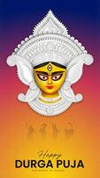 diosa maa Durga cara en contento Durga puya, dussehra, y navratri celebracion concepto para web bandera, póster, social medios de comunicación correo, y volantes publicidad vector