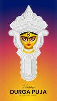 Goddess Maa Durga Face in Happy Durga Puja, Dussehra, and Navratri Celebration Concept for Web Banner, Poster, Social Media Post, and Flyer Advertising vector