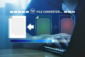 Converting document file extensions with an online platform system. A virtual screen that shows the process of changing a document. photo