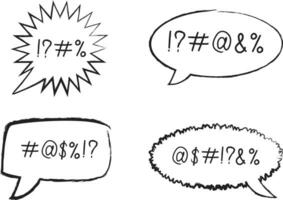 swear speech bubble set in aggressive naive doodle sketch style. Hate message, bad words, anger dialog concept. vector