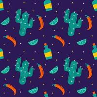 Mexican seamless pattern with cactus, tequila and pepper. Day of the dead vector