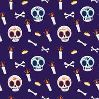 Day of the dead seamless pattern element set with skull and bones vector