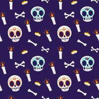 Day of the dead seamless pattern element set with skull and bones vector