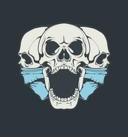 three skull head with mask illustration vector