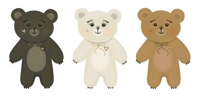 Cute kawaii three bears in different colors - brown, white and ginger red vector