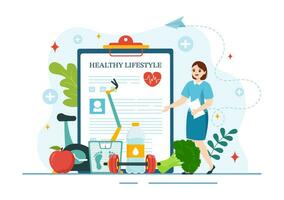 Healthy Lifestyle Vector Illustration with Organic Vegetables or Fruit, Sport and Workout in Flat Cartoon Hand Drawn Background Design Templates