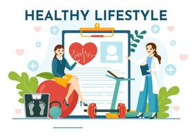 Healthy Lifestyle Vector Illustration with Organic Vegetables or Fruit, Sport and Workout in Flat Cartoon Hand Drawn Background Design Templates