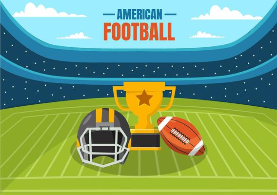 American Football Vector Illustration with Ball Athlete Equipment Elements Set in Flat Cartoon Background Templates