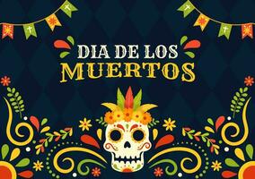 Dia de Los Muertos Vector Illustration with Day of the Dead, Play Music, Skeleton in Mexican Costumes and Sombrero in Flat Cartoon Background