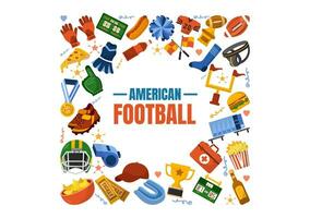 American Football Vector Illustration with Ball Athlete Equipment Elements Set in Flat Cartoon Background Templates