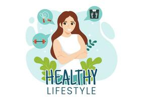 Healthy Lifestyle Vector Illustration with Organic Vegetables or Fruit, Sport and Workout in Flat Cartoon Hand Drawn Background Design Templates