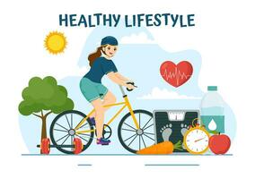 Healthy Lifestyle Vector Illustration with Organic Vegetables or Fruit, Sport and Workout in Flat Cartoon Hand Drawn Background Design Templates