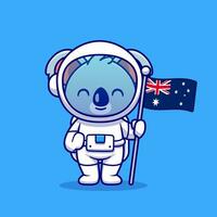 Cute Koala Astronaut Holding Australia Flag Cartoon Vector  Icon Illustration. Animal Technology Icon Concept Isolated  Premium Vector. Flat Cartoon Style