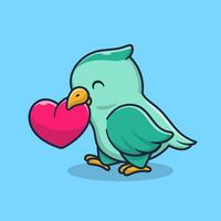 linda pájaro con amor corazón dibujos animados vector icono ilustración. animal naturaleza icono concepto aislado prima vector. plano dibujos animados estilo