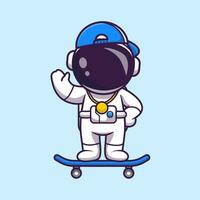 linda frio astronauta jugando patineta dibujos animados vector icono ilustración. Ciencias deporte icono concepto aislado prima vector. plano dibujos animados estilo