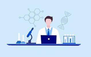 Professional scientists and chemical researcher working and analysis in laboratory experiment vector  Illustration. Medical laboratory, research experiment biology molecular concept.
