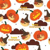 Halloween seamless pattern with cartoon pumpkin, cat, and halloween element. cute halloween wallpaper for holiday theme, gift wrap paper vector