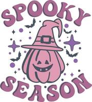 Retro spooky season pink Halloween T shirt design vector