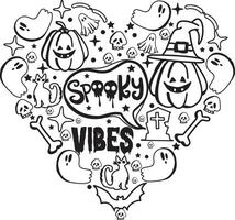 spooky vibes Love shape Halloween Pumpkin Doodle Typograph T Shirt Design vector