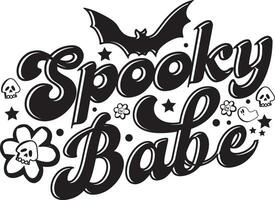 Spooky Babe Halloween Doodle Typography T Shirt Design vector