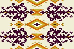 Thai Ikat paisley pattern on yellow background, traditional oriental geometric pattern, aztec abstract vector pattern