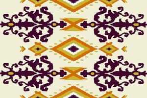 Thai Ikat paisley pattern on yellow background, traditional oriental geometric pattern, aztec abstract vector pattern