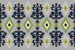 Thai Ikat paisley pattern on gray background, traditional oriental geometric pattern, aztec abstract vector pattern.