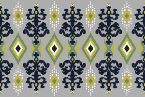 Thai Ikat paisley pattern on gray background, traditional oriental geometric pattern, aztec abstract vector pattern.