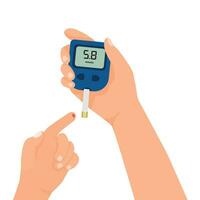 Human hand using glucometer for measuring and monitoring blood sugar level for diabetes vector