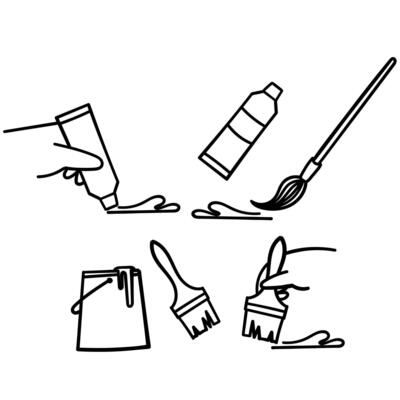 hand drawn doodle Set of Brushes and Painting Related illustration
