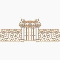 Editable Outline Traditional Korean Hanok Gate Building Vector Illustration for Artwork Element of Oriental History and Culture Related Design