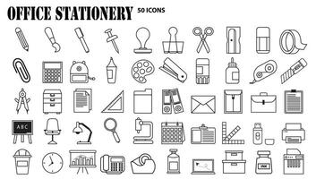 Office Stationery Signs. 50 Icons Office Stationery. vector