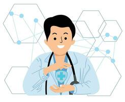 male doctor holding plus sign for treatment hospital health care or medical concept vector