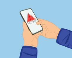 System warning error popup and maintenance showing on smartphone screen. cyber attack on online network error system vector